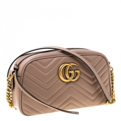 مملوكة مسبقًا Gucci Beige Matelassé Leather Mini GG Marmont Crossbody Bag