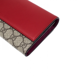 Gucci GG Red Supreme Canvas and Leather Continental Wallet    
