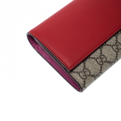 Gucci GG Red Supreme Canvas and Leather Continental Wallet    