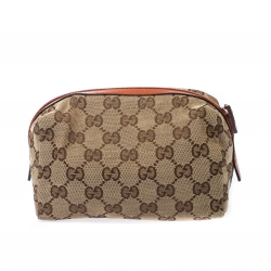 Pre Owned  حقيبة مكياج غوتشي كانفاس GG بيج/ برتقالية