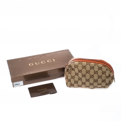 Pre Owned  حقيبة مكياج غوتشي كانفاس GG بيج/ برتقالية