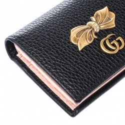 Gucci Black Leather GG Marmont Bow Card Case