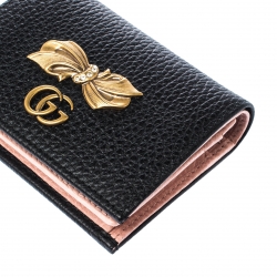 Gucci Black Leather GG Marmont Bow Card Case