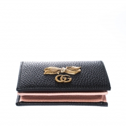 Gucci Black Leather GG Marmont Bow Card Case