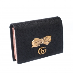 Gucci Black Leather GG Marmont Bow Card Case