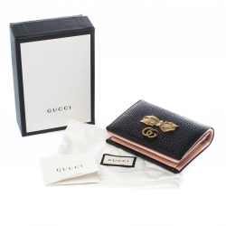 Gucci Black Leather GG Marmont Bow Card Case
