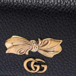 Gucci Black Leather GG Marmont Bow Card Case