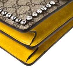 مملوكة مسبقًا Gucci Beige GG Supreme Canvas and Suede Small Dionysus Embroidered Crystal Bow Shoulder Bag