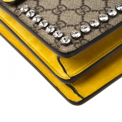 مملوكة مسبقًا Gucci Beige GG Supreme Canvas and Suede Small Dionysus Embroidered Crystal Bow Shoulder Bag