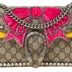 مملوكة مسبقًا Gucci Beige GG Supreme Canvas and Suede Small Dionysus Embroidered Crystal Bow Shoulder Bag
