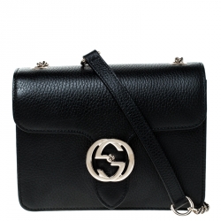Pre Owned حقيبة كتف غوتشي مارمونت GG ميني جلد أسود