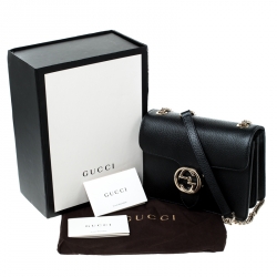 Pre Owned حقيبة كتف غوتشي مارمونت GG ميني جلد أسود