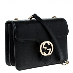 Pre Owned حقيبة كتف غوتشي مارمونت GG ميني جلد أسود