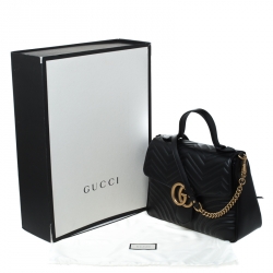 Pre Owned Gucci Black Leather Medium GG Marmont Top Handle Bag