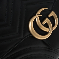 Pre Owned Gucci Black Leather Medium GG Marmont Top Handle Bag