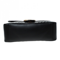 Pre Owned Gucci Black Leather Medium GG Marmont Top Handle Bag