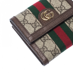 Gucci Brown GG Supreme Canvas and Leather Ophidia GG French Flap Wallet
