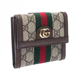 Gucci Brown GG Supreme Canvas and Leather Ophidia GG French Flap Wallet