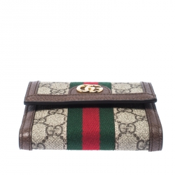 Gucci Brown GG Supreme Canvas and Leather Ophidia GG French Flap Wallet