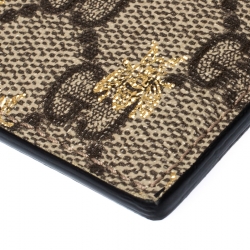 Gucci Beige/Black GG Supreme Canvas and Leather Bee Card Holder  