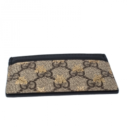 Gucci Beige/Black GG Supreme Canvas and Leather Bee Card Holder  