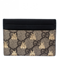Gucci Beige/Black GG Supreme Canvas and Leather Bee Card Holder  