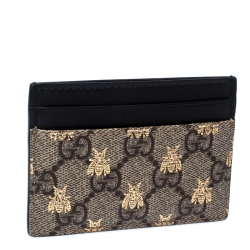 Gucci Beige/Black GG Supreme Canvas and Leather Bee Card Holder  