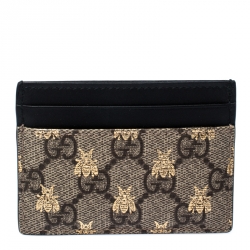 Gucci Beige/Black GG Supreme Canvas and Leather Bee Card Holder  