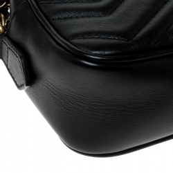 مملوكة مسبقًا Gucci Black Matelassé Leather Mini GG Marmont Crossbody Bag