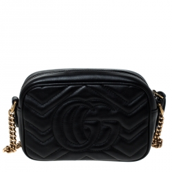 مملوكة مسبقًا Gucci Black Matelassé Leather Mini GG Marmont Crossbody Bag