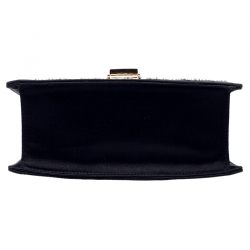 Pre Owned Gucci Black Crystal Embellished Satin and Leather Mini Web Chain Sylvie Top Handle Bag