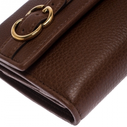 Gucci Brown Leather GG Buckle Continental Flap Wallet