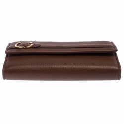 Gucci Brown Leather GG Buckle Continental Flap Wallet