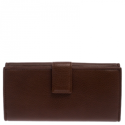 Gucci Brown Leather GG Buckle Continental Flap Wallet