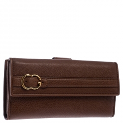 Gucci Brown Leather GG Buckle Continental Flap Wallet