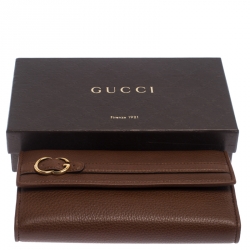 Gucci Brown Leather GG Buckle Continental Flap Wallet