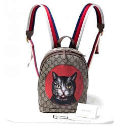 Pre Owned Gucci Beige GG Supreme Mystic Cat Backpack   