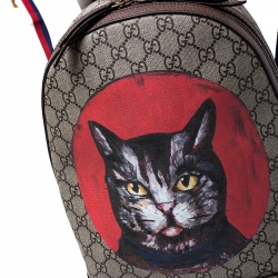 Pre Owned Gucci Beige GG Supreme Mystic Cat Backpack   