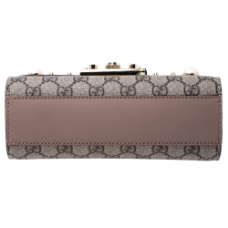 Pre Owned Gucci Nude Leather and GG Supreme Monogram Canvas Small Studded Padlock Shoulder Bag