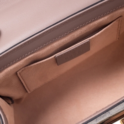 Pre Owned Gucci Nude Leather and GG Supreme Monogram Canvas Small Studded Padlock Shoulder Bag