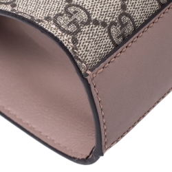 Pre Owned Gucci Nude Leather and GG Supreme Monogram Canvas Small Studded Padlock Shoulder Bag