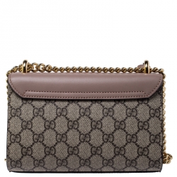 Pre Owned Gucci Nude Leather and GG Supreme Monogram Canvas Small Studded Padlock Shoulder Bag