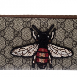 Gucci Canvas GG Sumpreme Bee Print Zipped Around Wallet