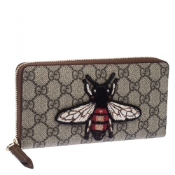 Gucci Canvas GG Sumpreme Bee Print Zipped Around Wallet