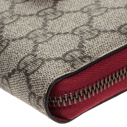 Gucci Beige/Red GG Supreme Canvas Cherry Zip Around Wallet