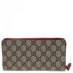 Gucci Beige/Red GG Supreme Canvas Cherry Zip Around Wallet