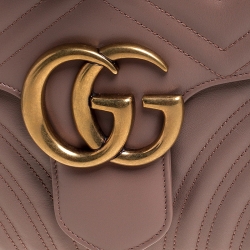Pre Owned Gucci Dark Beige Matelasse Leather  Large GG Marmont Shoulder Bag