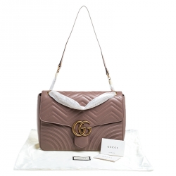 Pre Owned Gucci Dark Beige Matelasse Leather  Large GG Marmont Shoulder Bag
