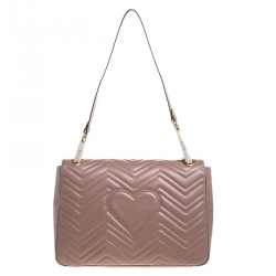 Pre Owned Gucci Dark Beige Matelasse Leather  Large GG Marmont Shoulder Bag