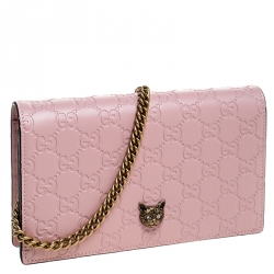 مملوكة مسبقًا Gucci Blush Pink Guccissima Leather Cat Head Chain Bag